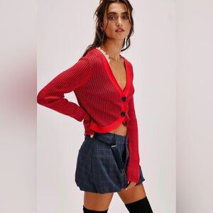 Free People Market Street Cardi in the Red Holly Combo Color